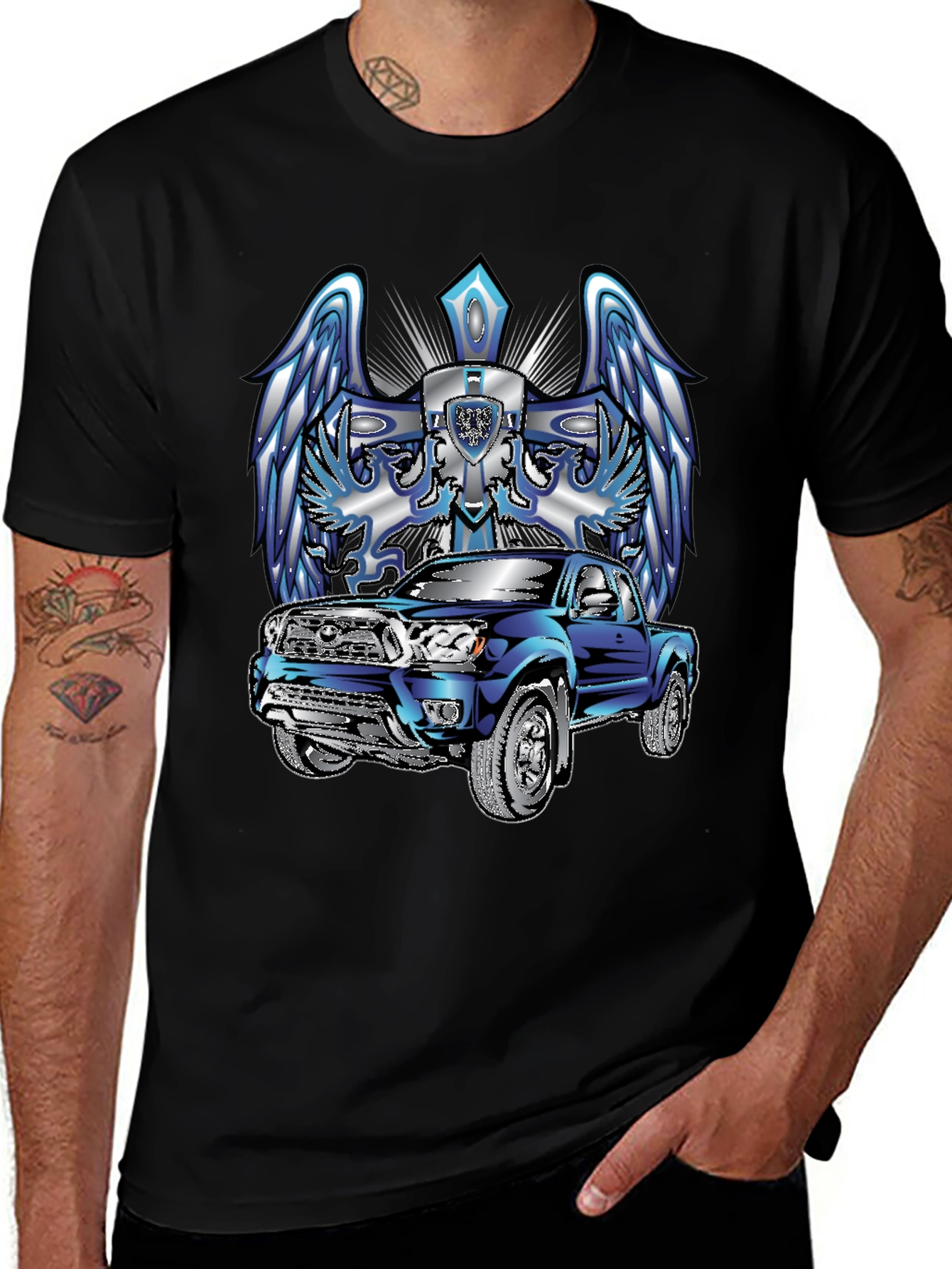 Truck and Angel Wing Graphic Tee - Black