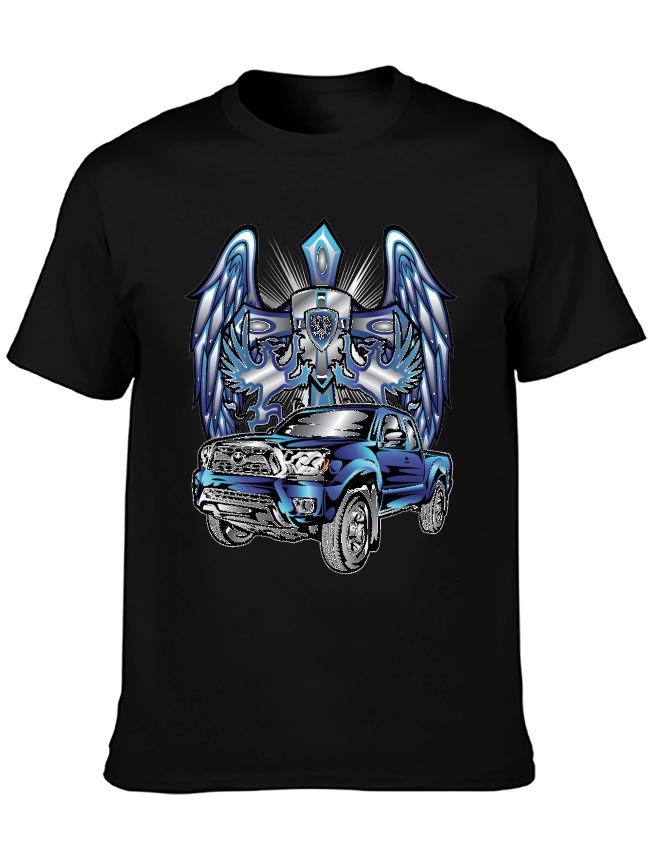 Truck and Angel Wing Graphic Tee - Black