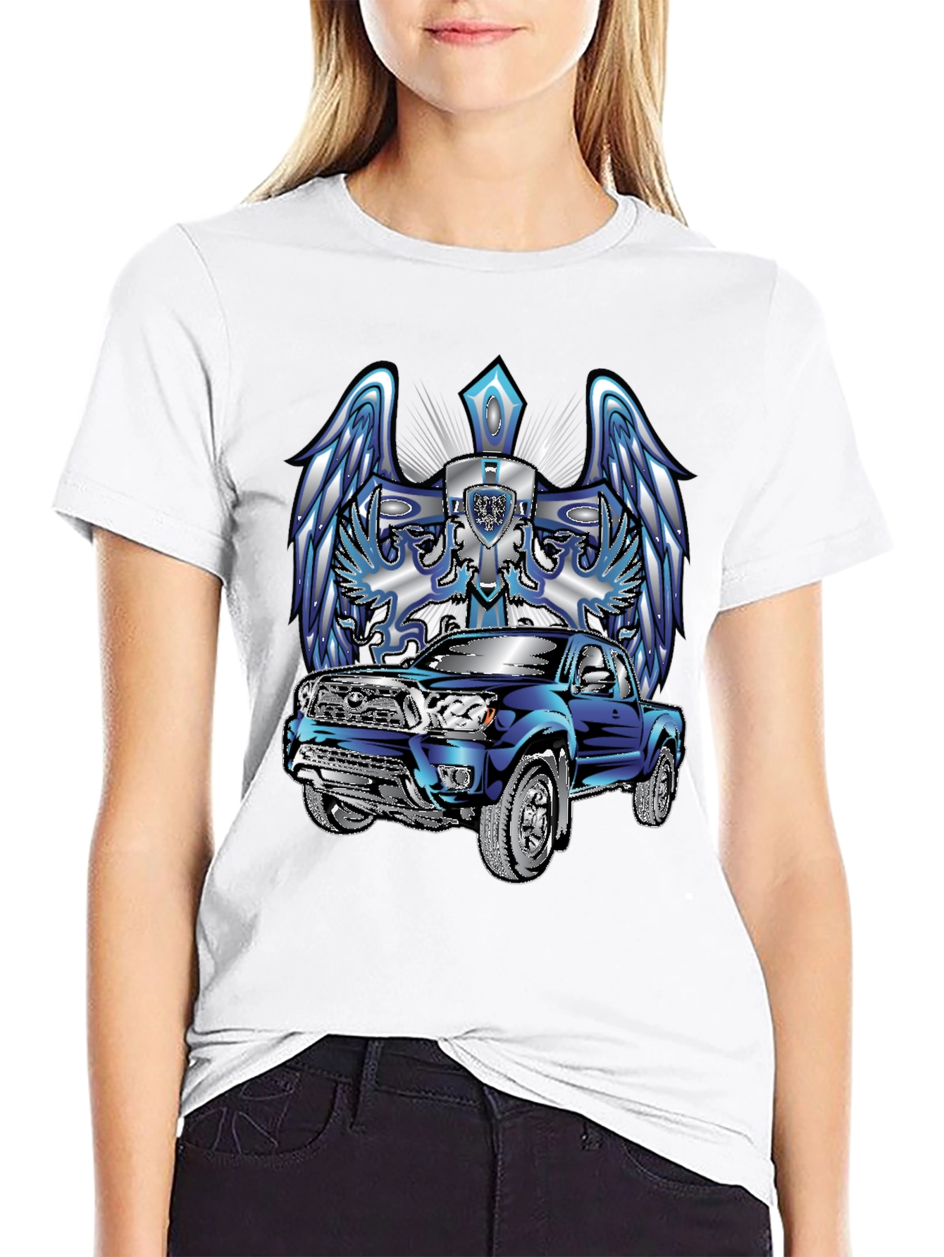 Truck and Angel Wing Graphic Tee - Black