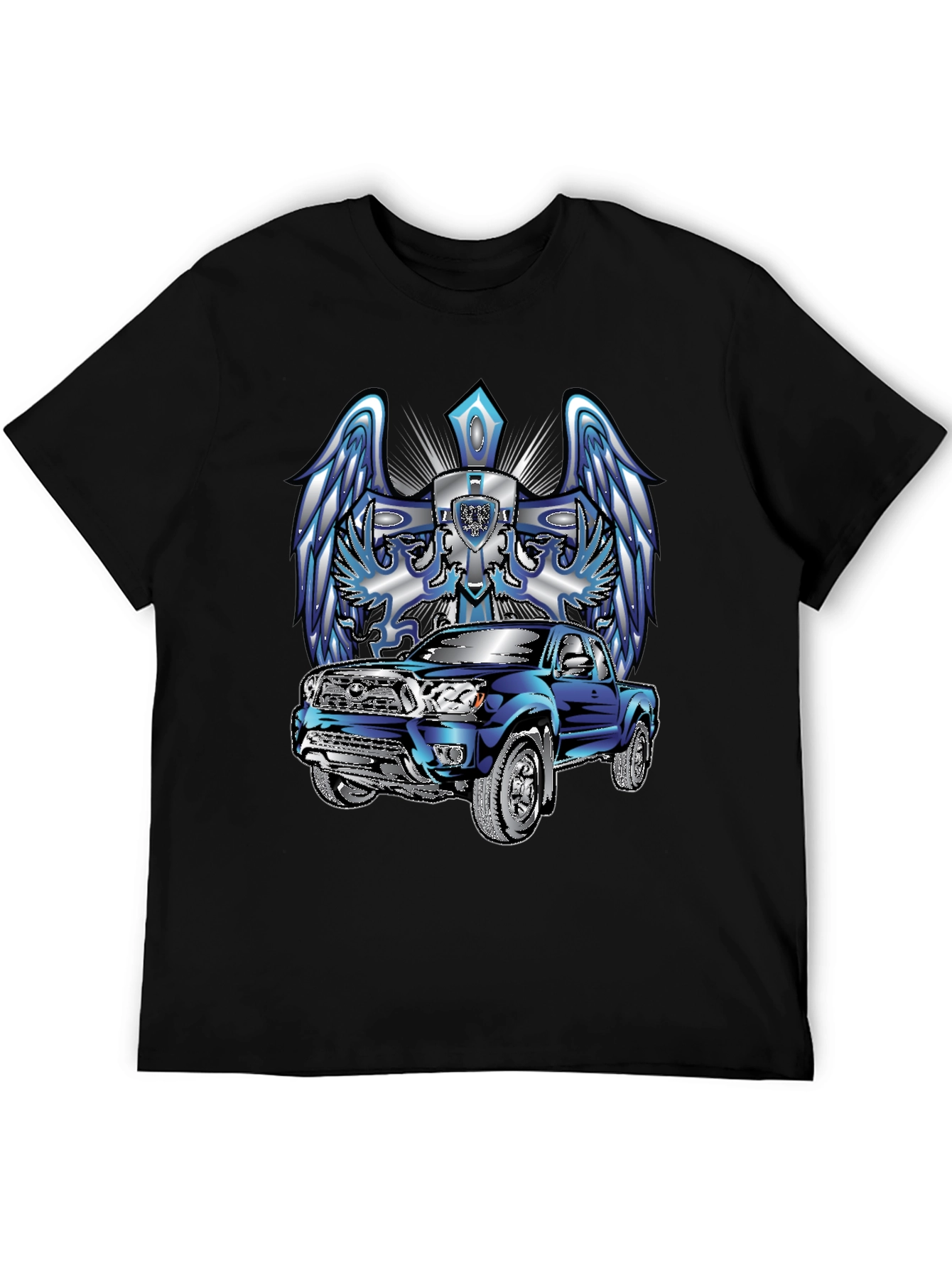Truck and Angel Wing Graphic Tee - Black