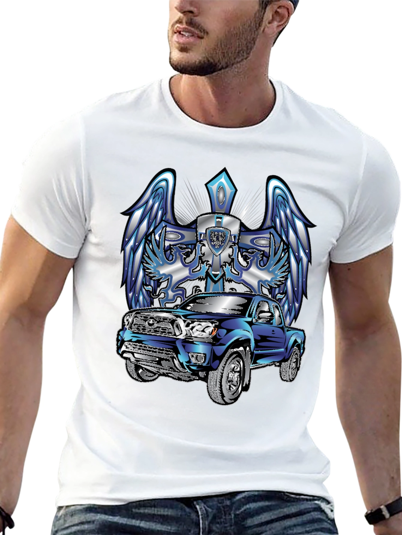 Truck and Angel Wing Graphic Tee - Black