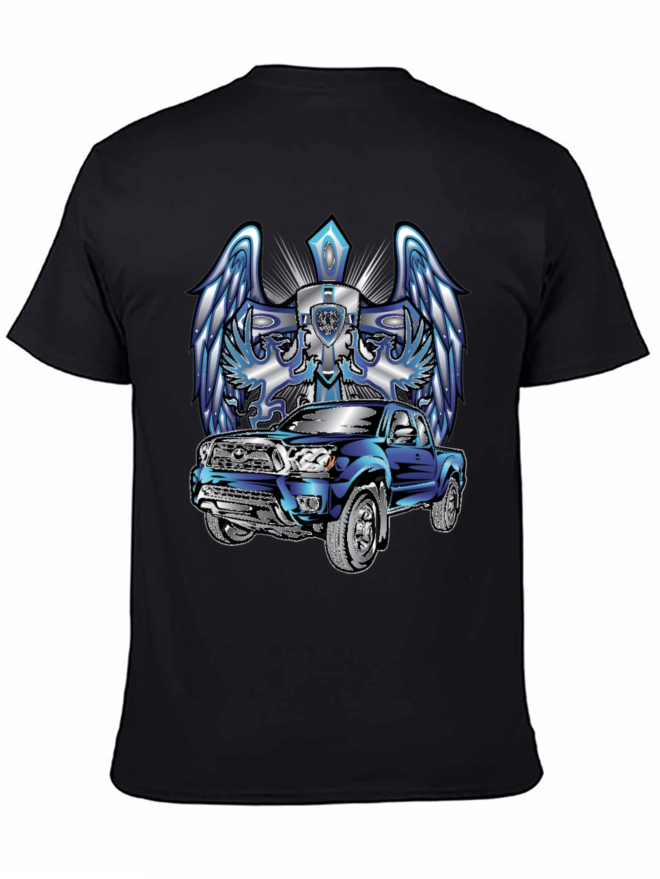 Truck and Angel Wing Graphic Tee - Black