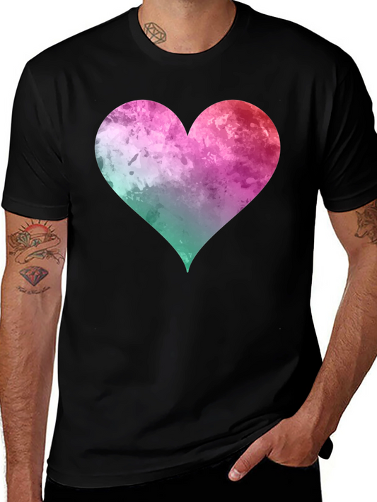 Watercolor Heart Graphic T-Shirt - Casual Style