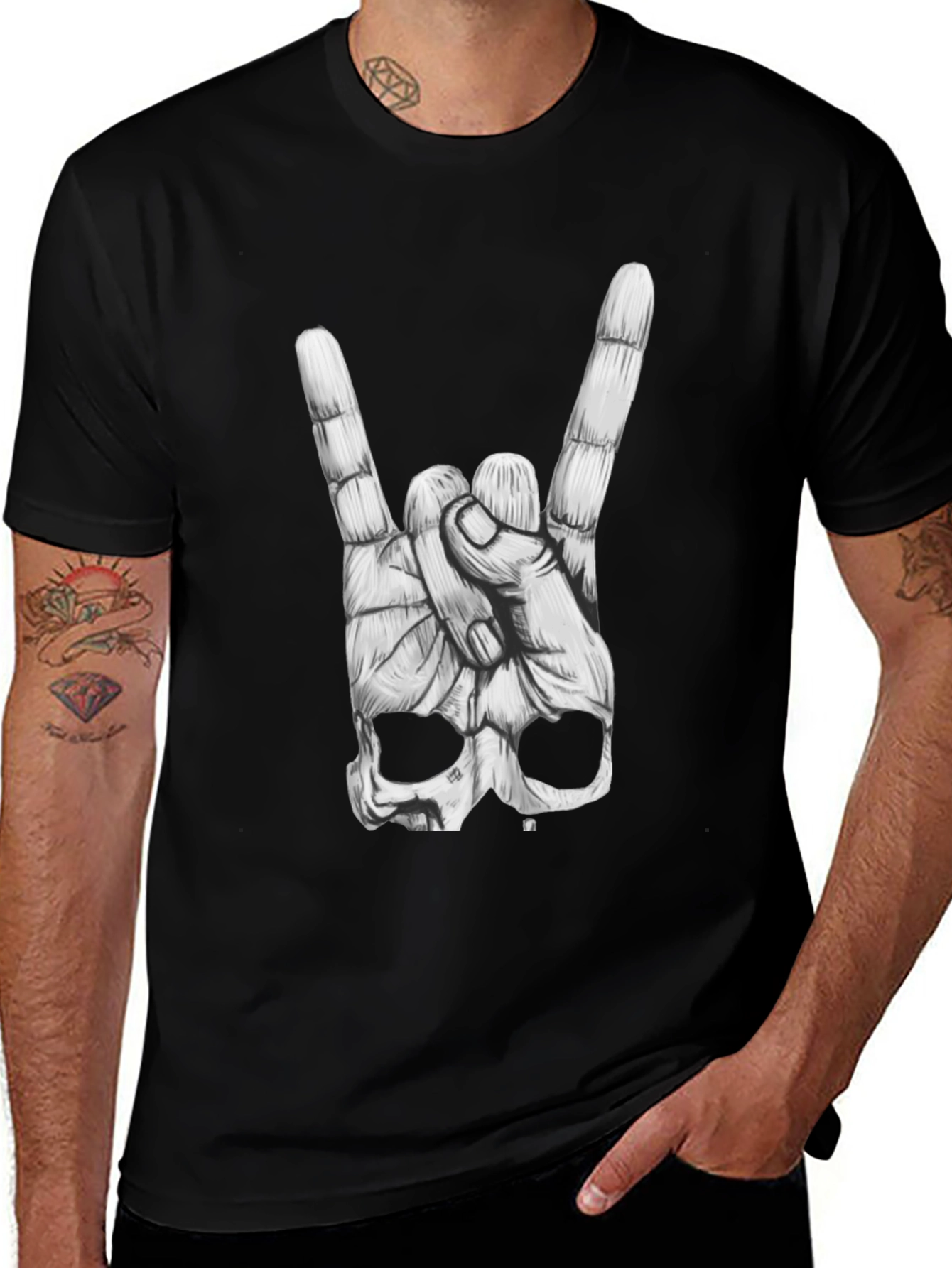 Rock On Skull Graphic T-Shirt - Black