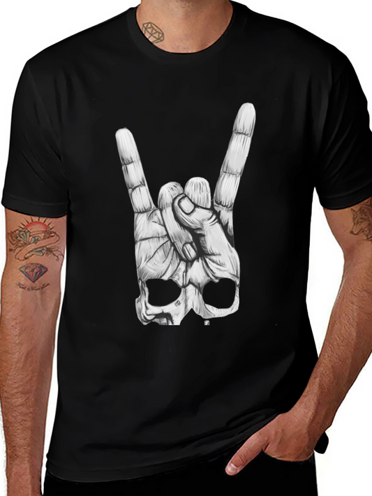 Rock On Skull Graphic T-Shirt - Black