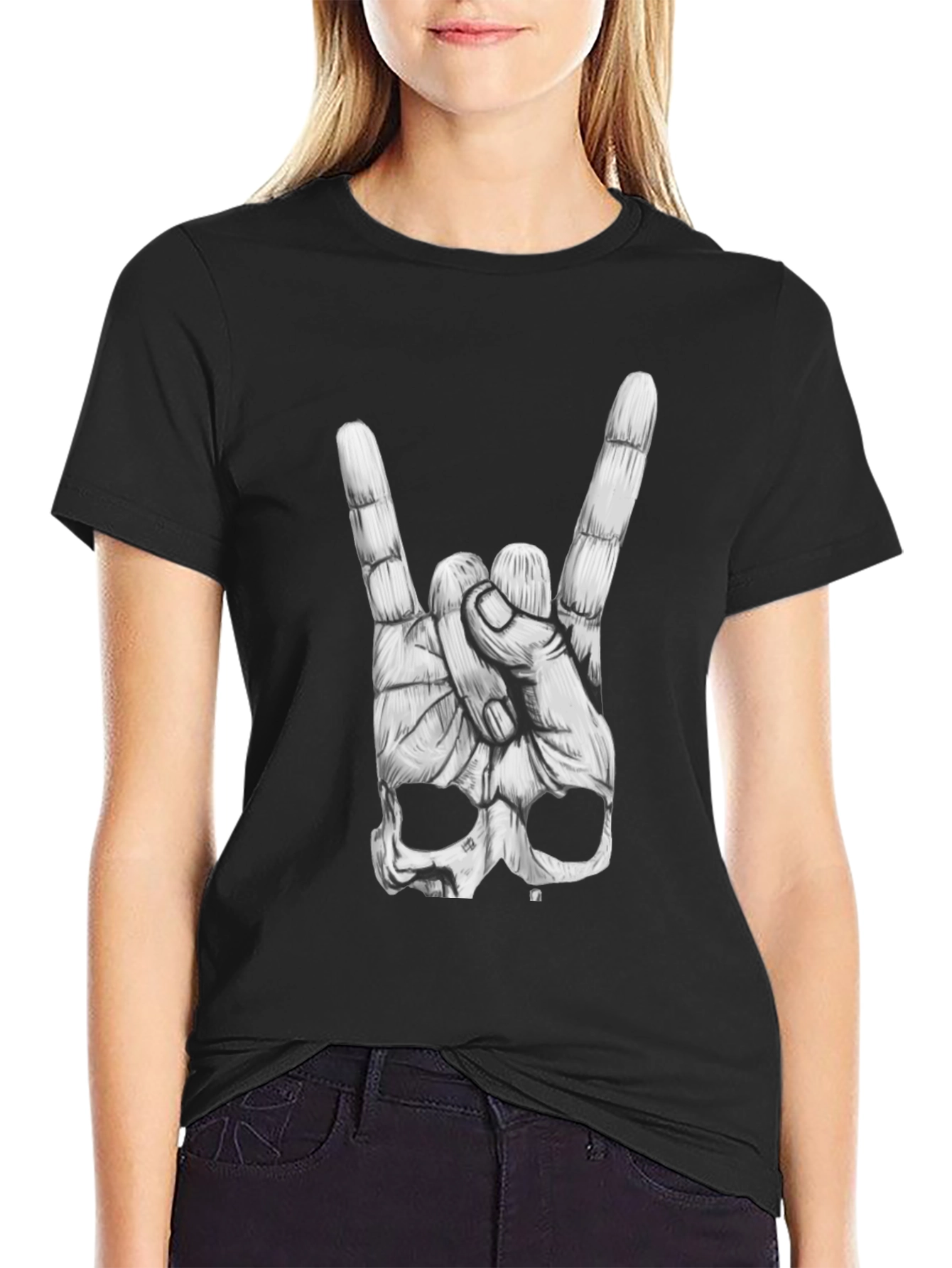Rock On Skull Graphic T-Shirt - Black