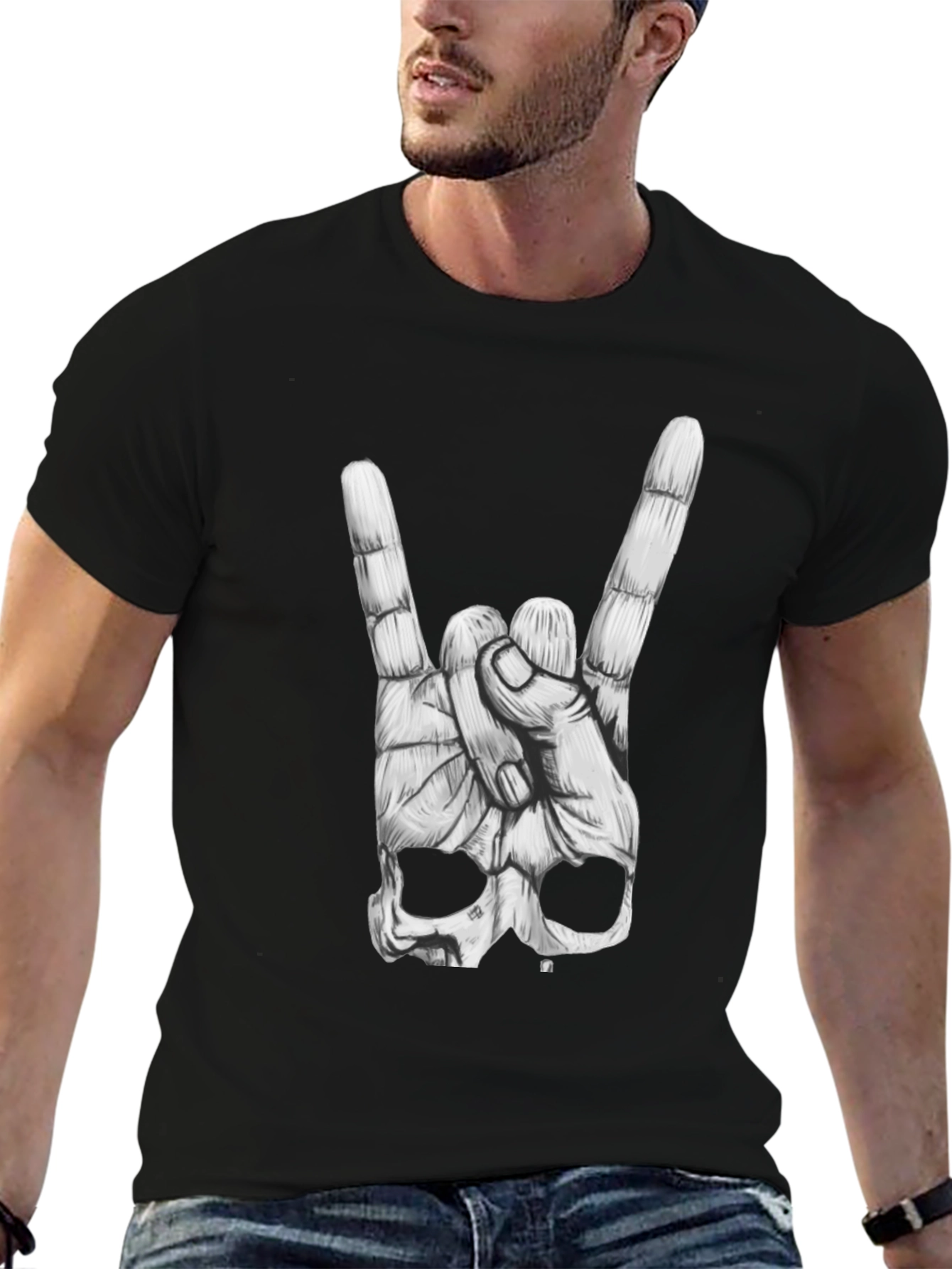 Rock On Skull Graphic T-Shirt - Black