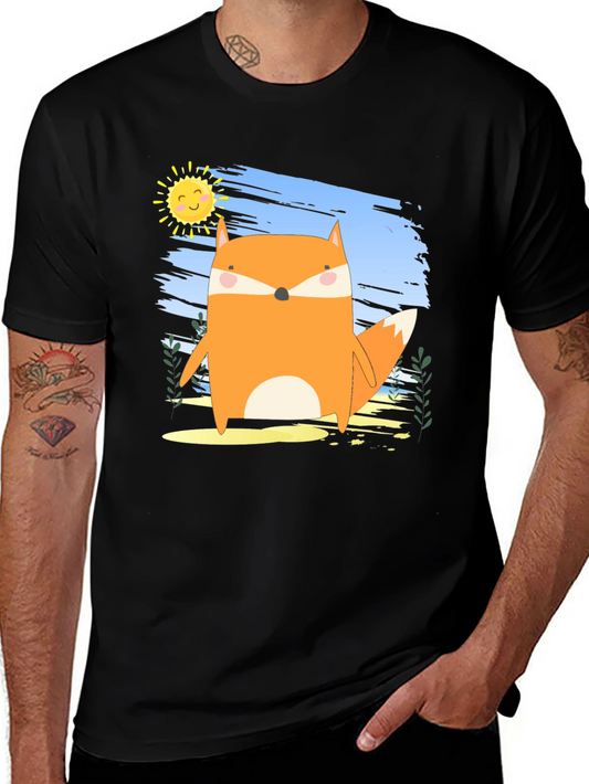 Cute Fox Graphic Black T-Shirt
