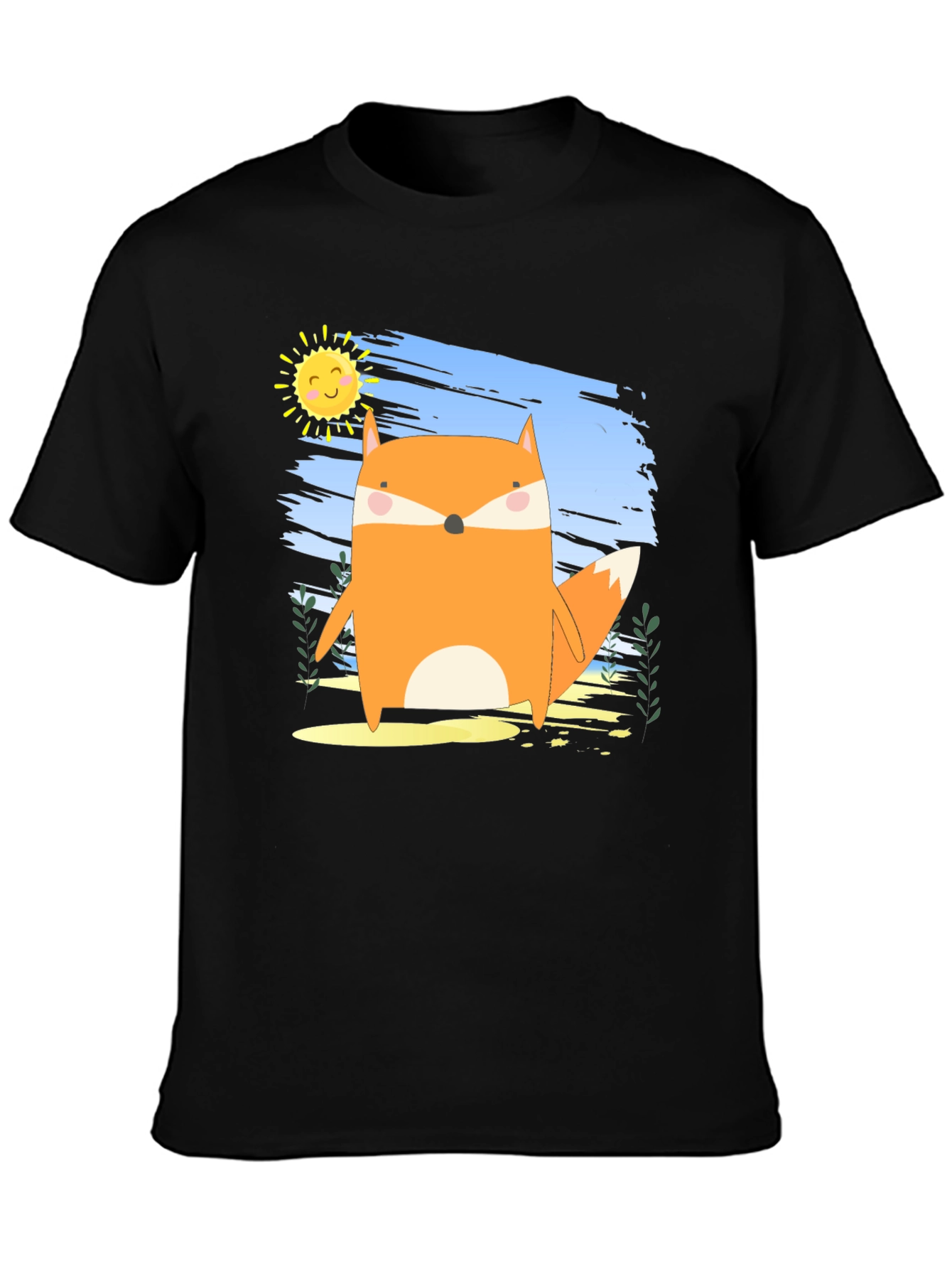 Cute Fox Graphic Black T-Shirt