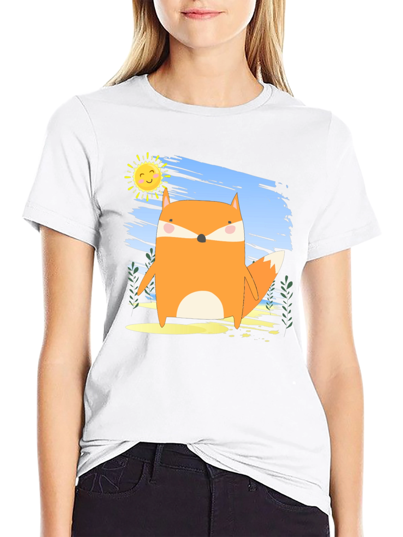 Cute Fox Graphic Black T-Shirt
