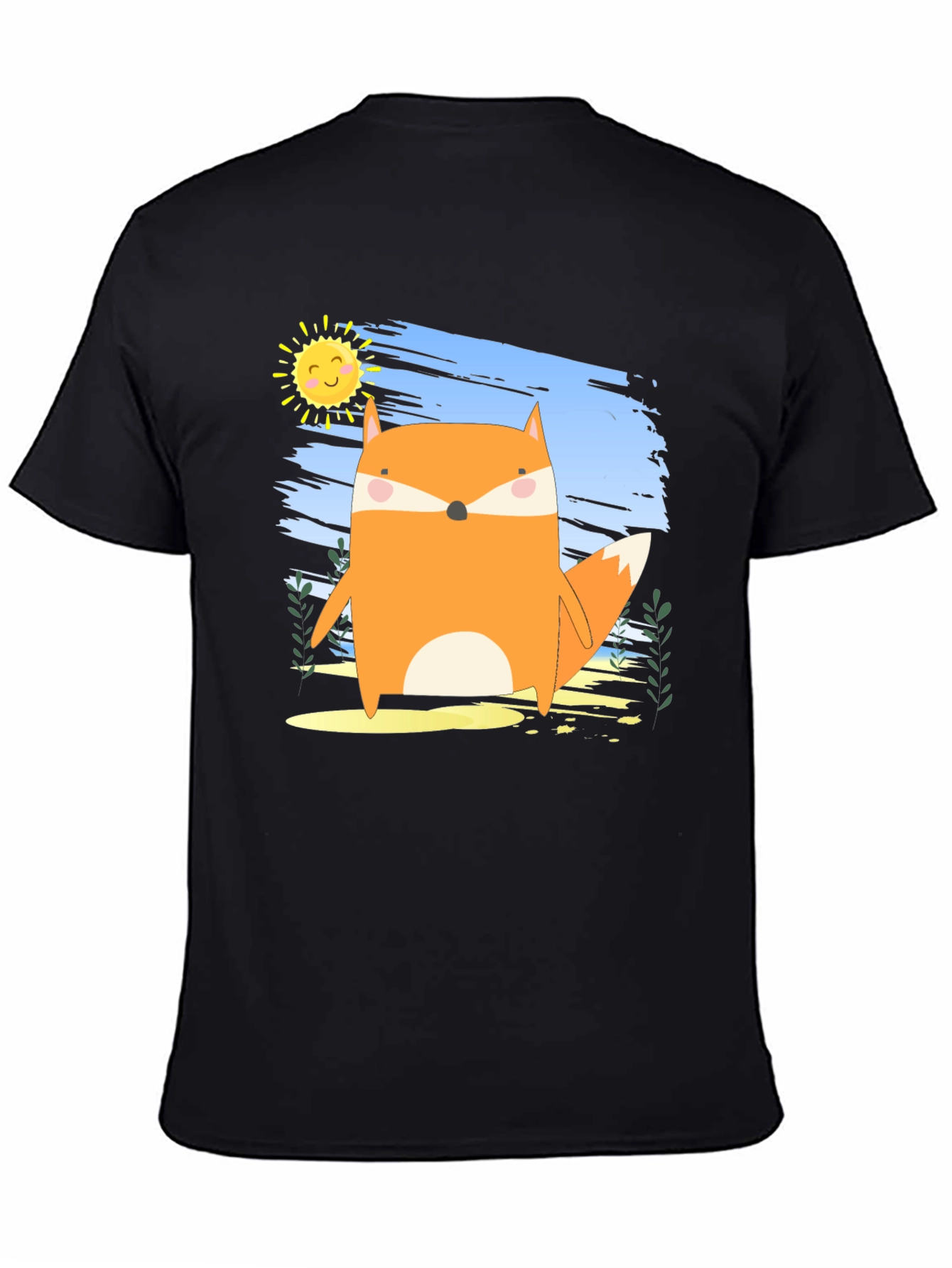 Cute Fox Graphic Black T-Shirt