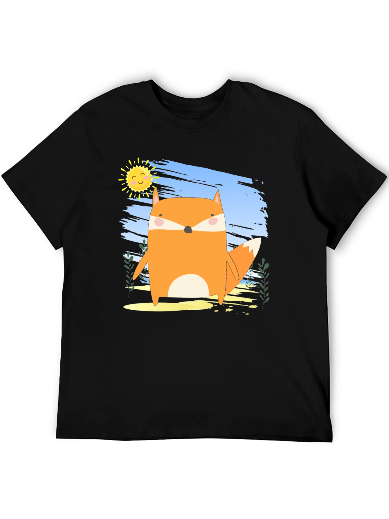 Cute Fox Graphic Black T-Shirt