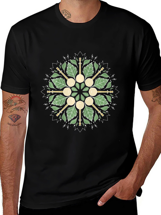 Banjo Leaf Mandala Graphic Tee - Unisex Black Shirt