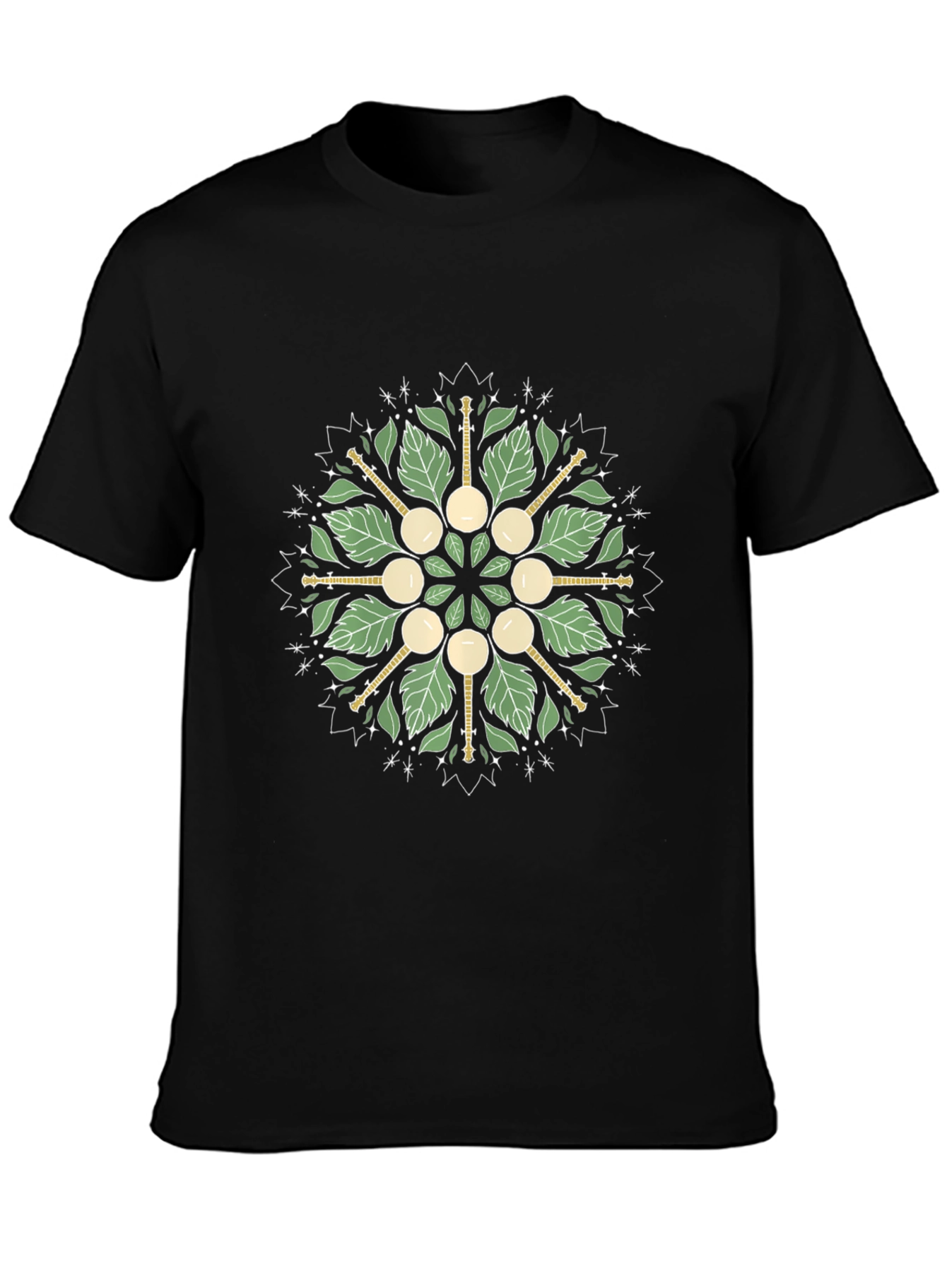 Banjo Leaf Mandala Graphic Tee - Unisex Black Shirt