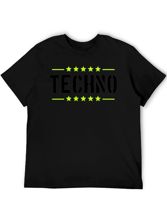 Techno Stars Graphic Tee - Black Cotton T-Shirt
