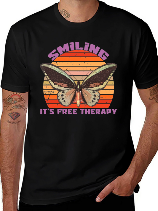 Smiling Free Therapy Butterfly Graphic T-Shirt