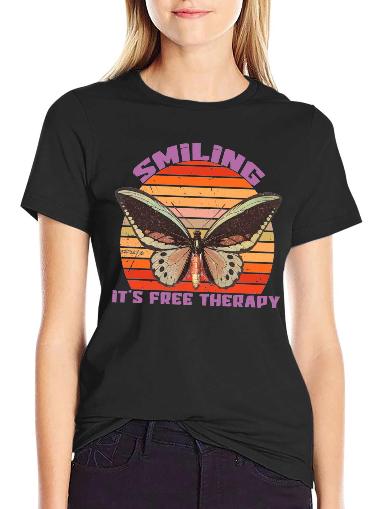 Smiling Free Therapy Butterfly Graphic T-Shirt