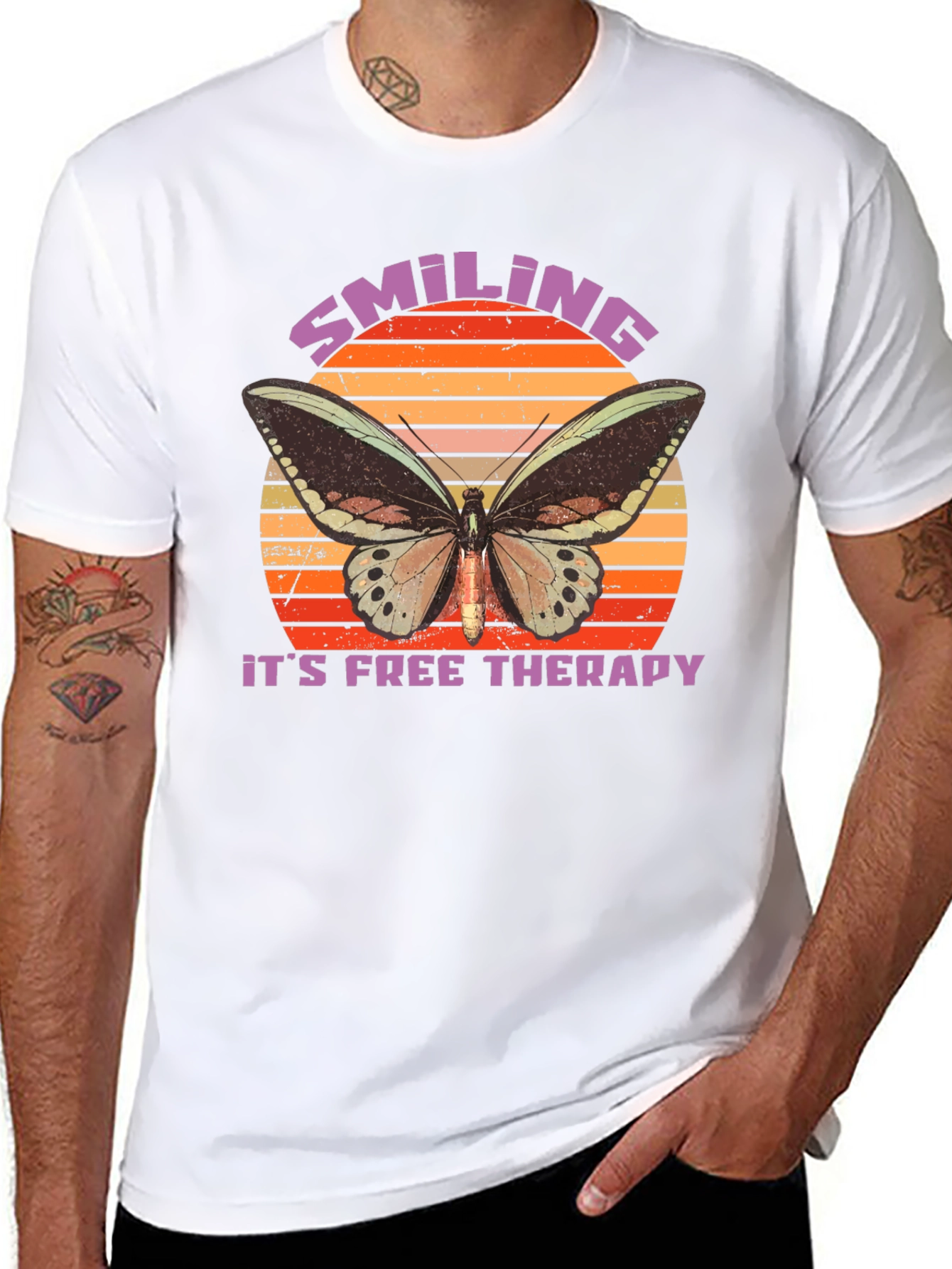 Smiling Free Therapy Butterfly Graphic T-Shirt