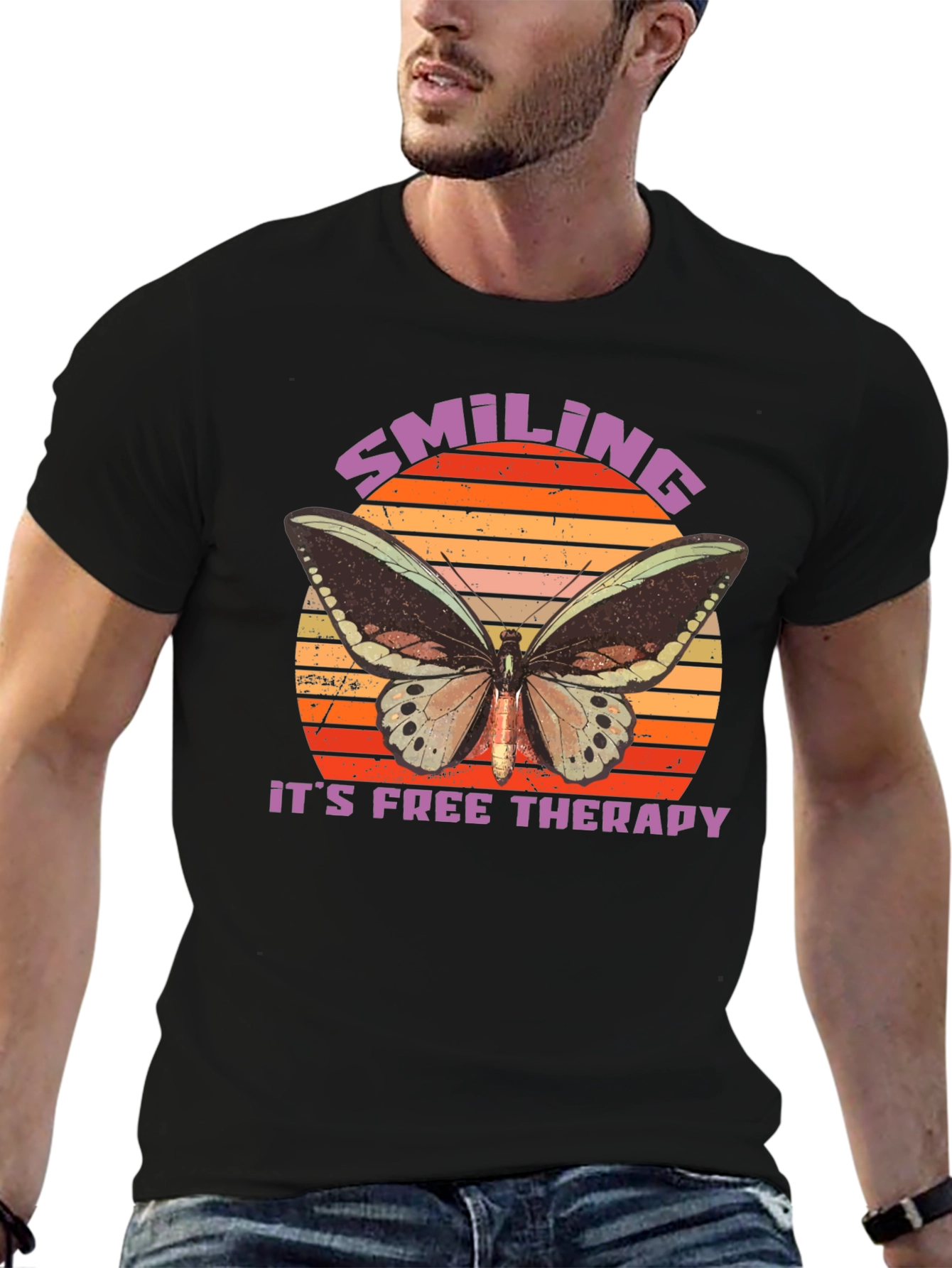 Smiling Free Therapy Butterfly Graphic T-Shirt