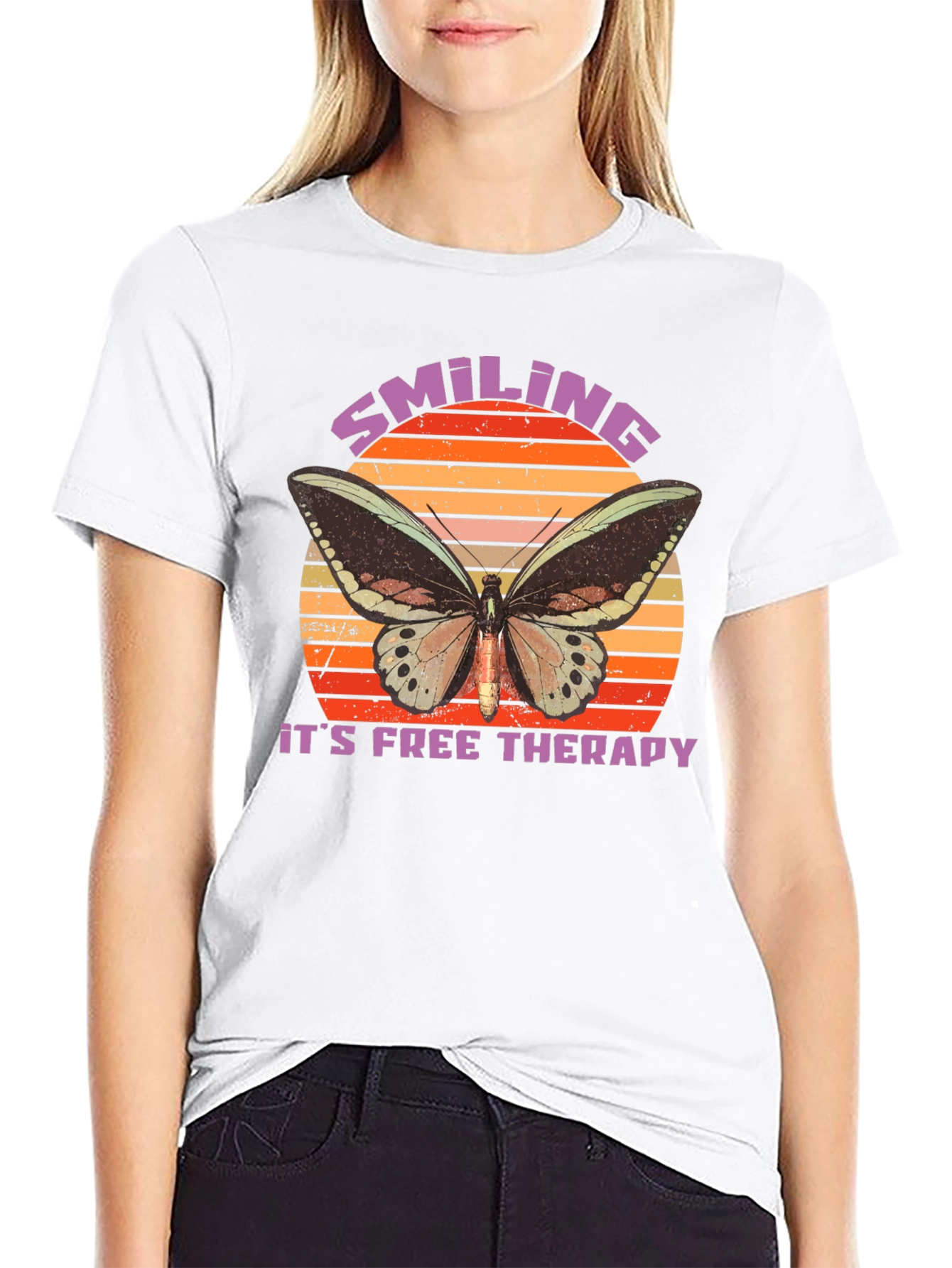 Smiling Free Therapy Butterfly Graphic T-Shirt