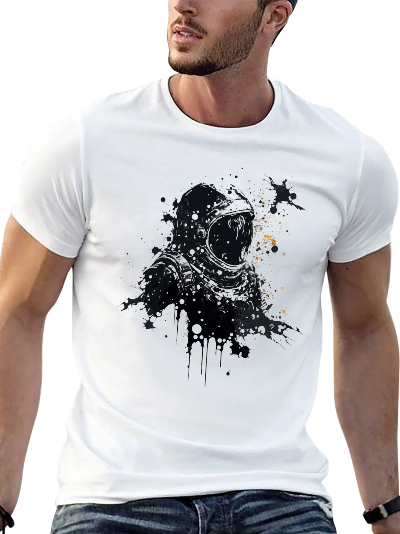 Astronaut Graphic Tee - Cosmic Black Cotton T-Shirt