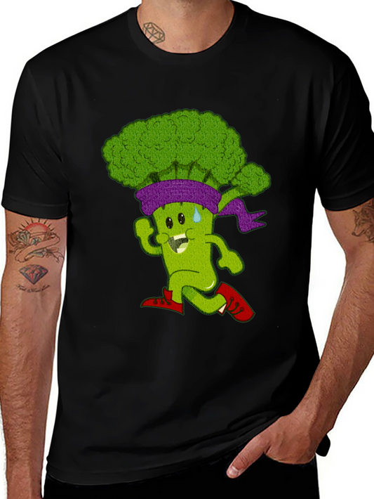 Running Broccoli Cartoon Graphic T-Shirt