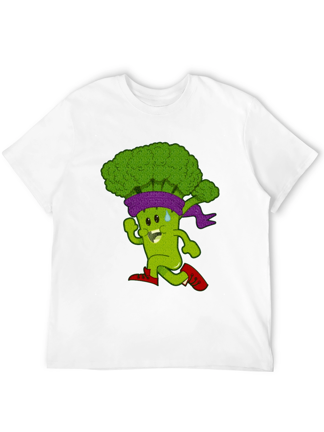 Running Broccoli Cartoon Graphic T-Shirt
