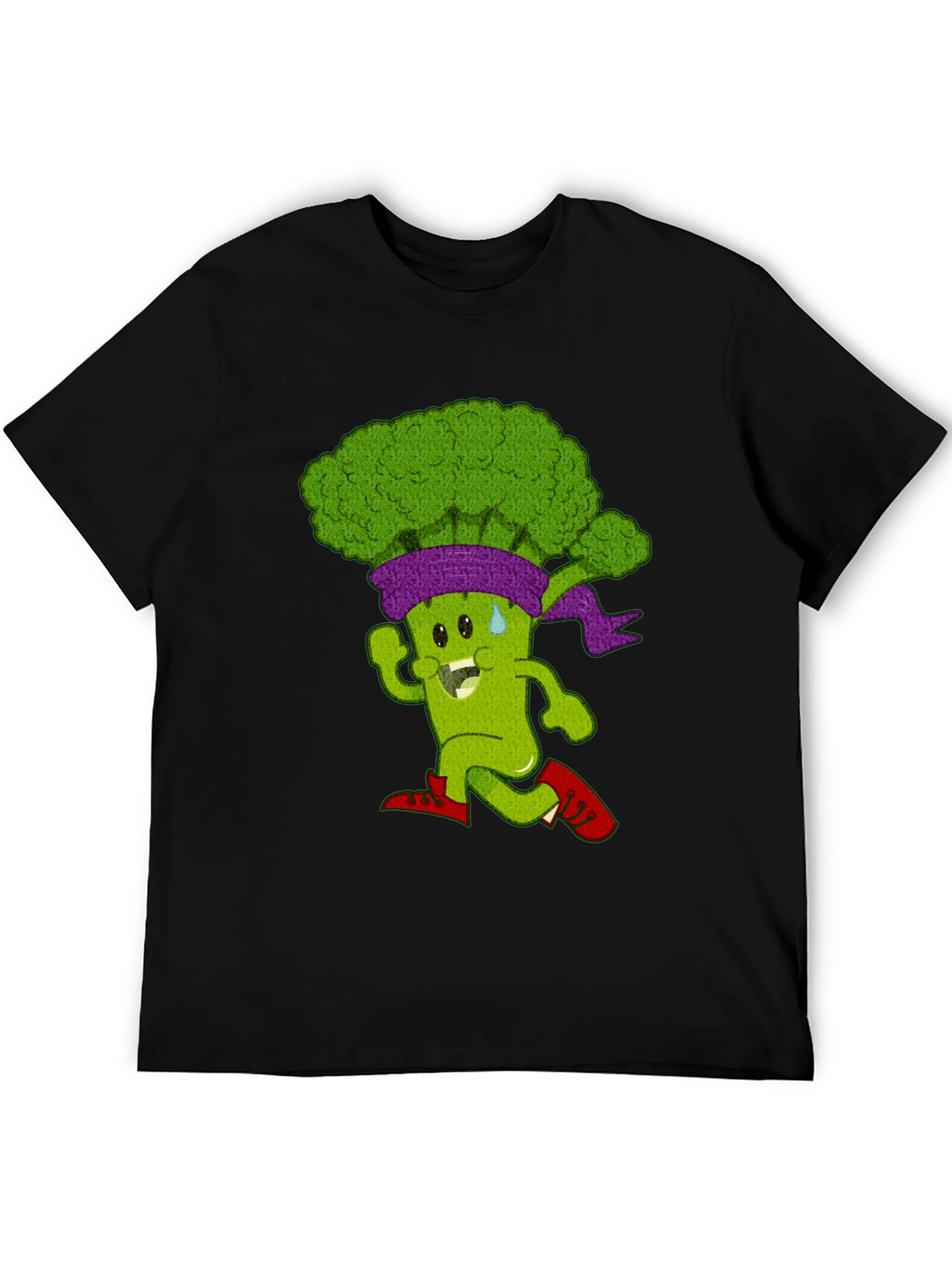 Running Broccoli Cartoon Graphic T-Shirt