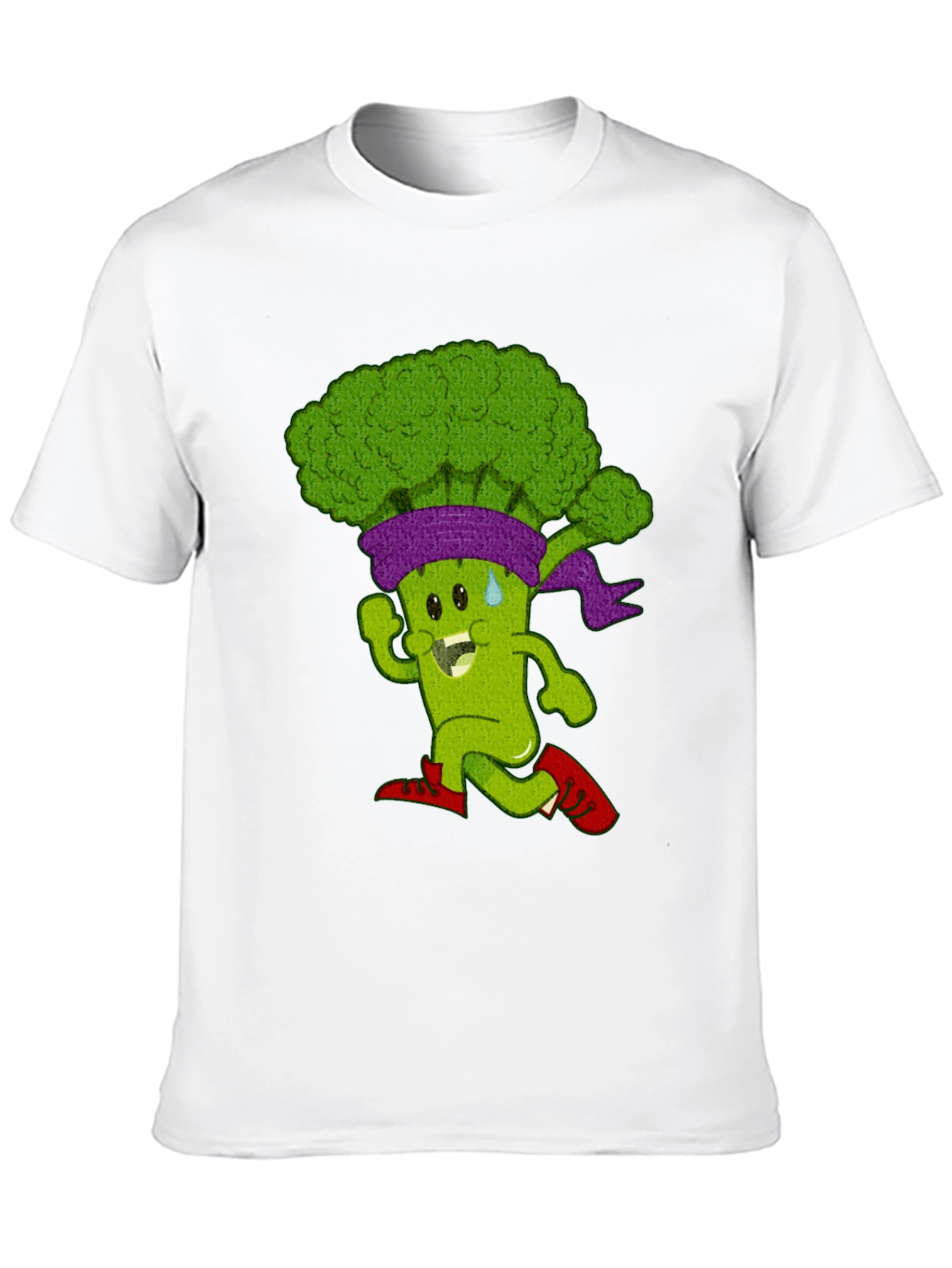 Running Broccoli Cartoon Graphic T-Shirt