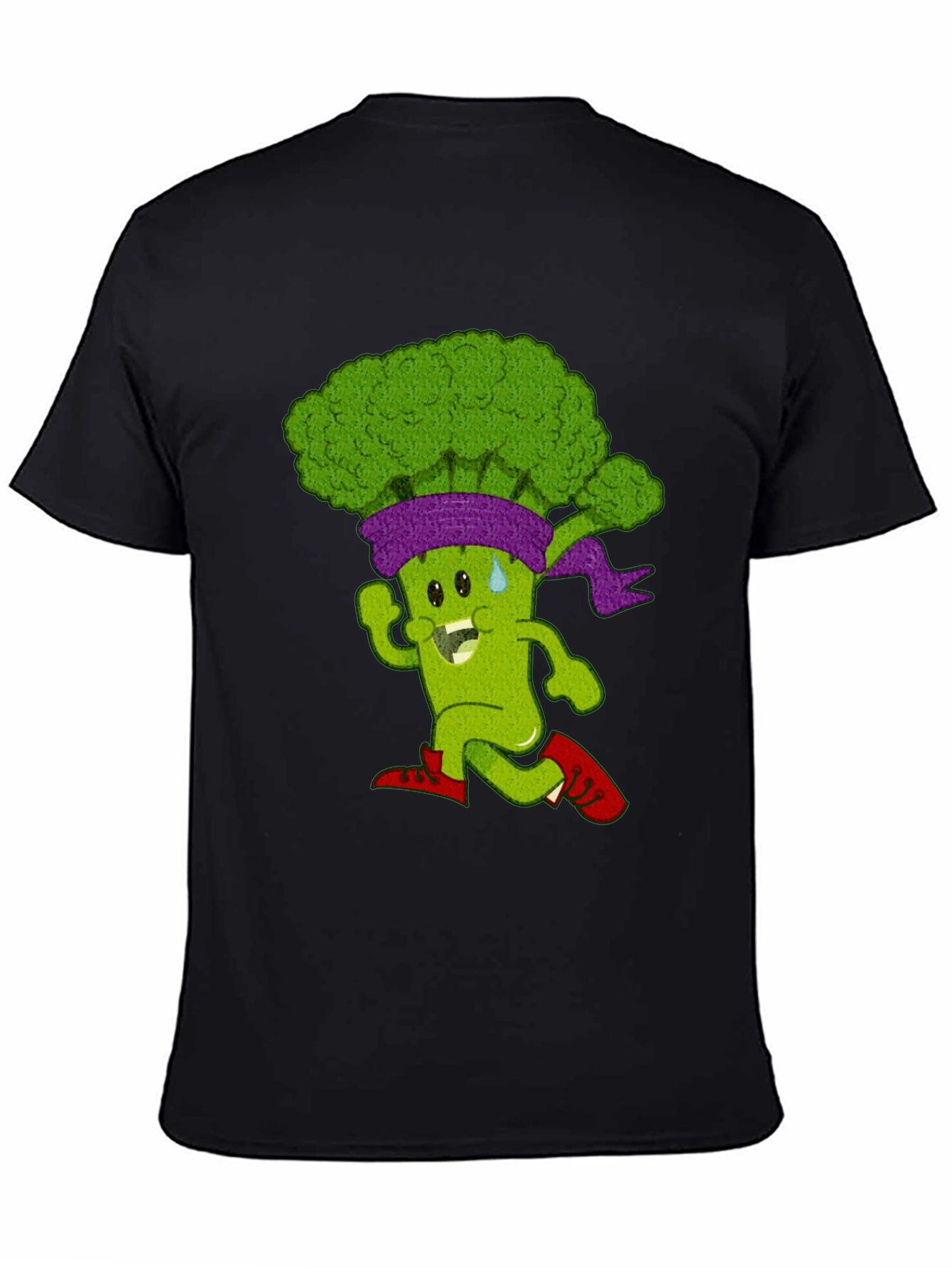 Running Broccoli Cartoon Graphic T-Shirt
