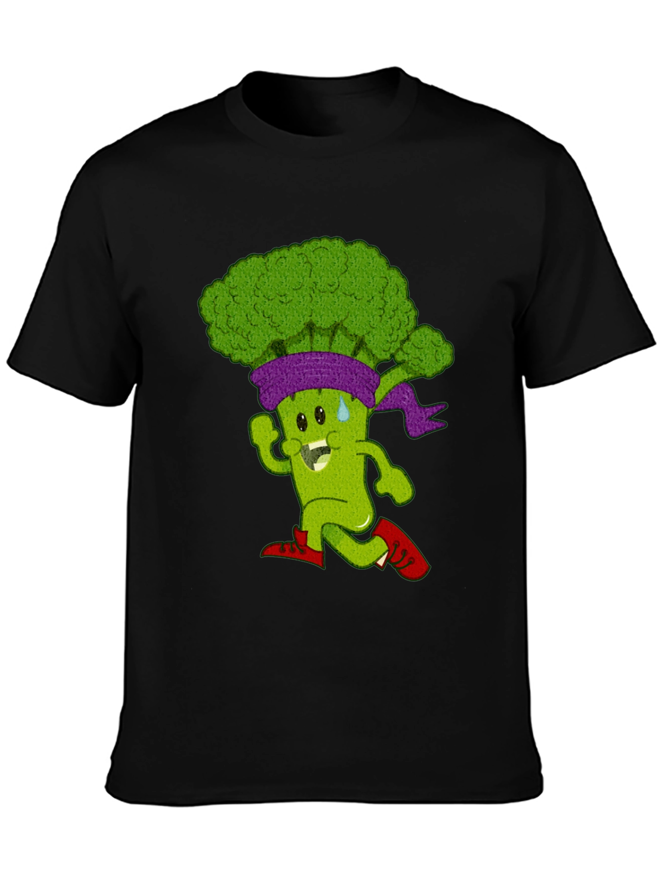 Running Broccoli Cartoon Graphic T-Shirt