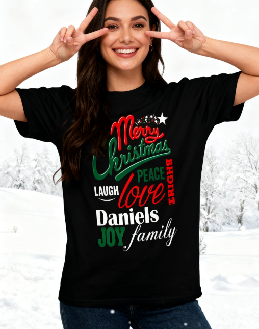 Merry Christmas Daniels Family Graphic T-Shirt - 100% Cotton, Christmas Exclusive for Family Gatherings & Casual Occasions