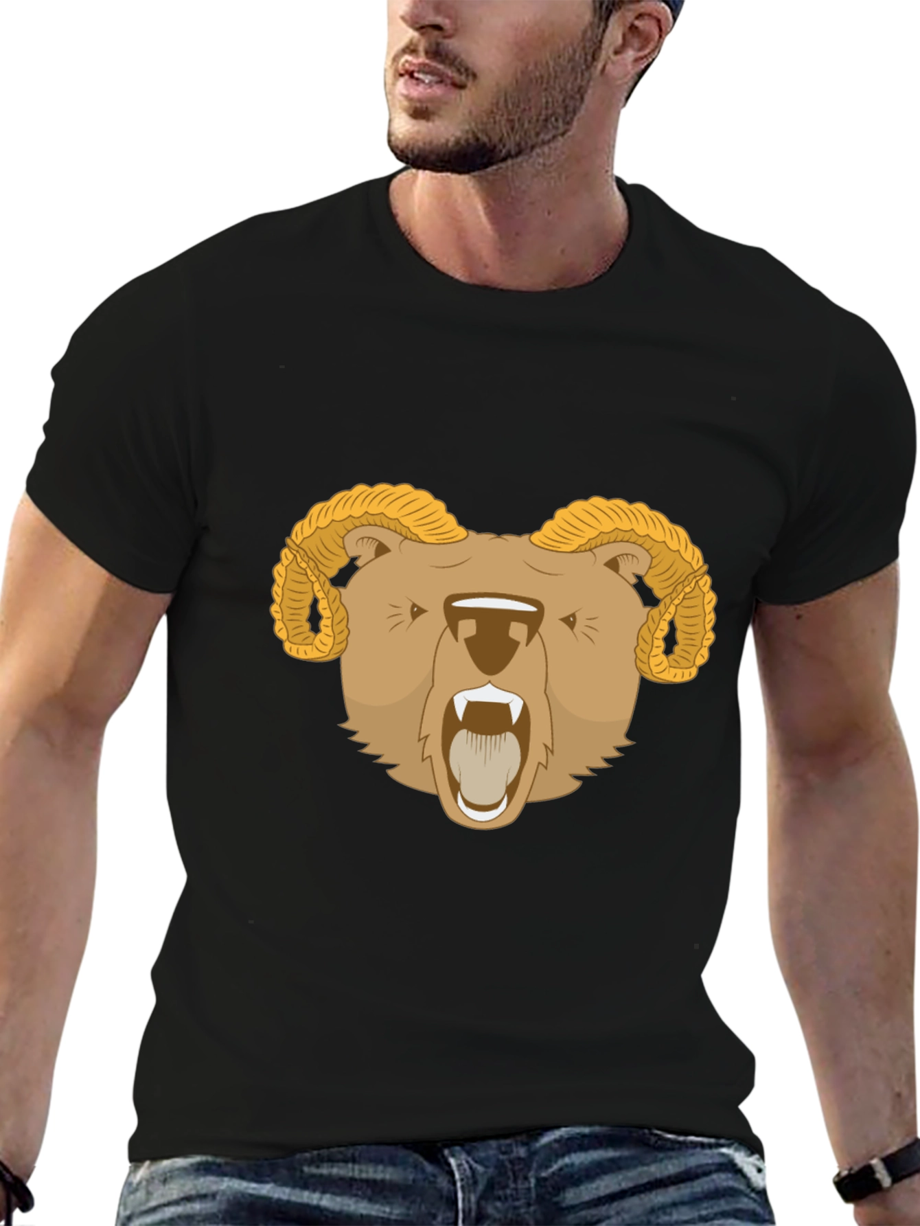 Ram Bear Graphic Tee - Black Animal T-Shirt