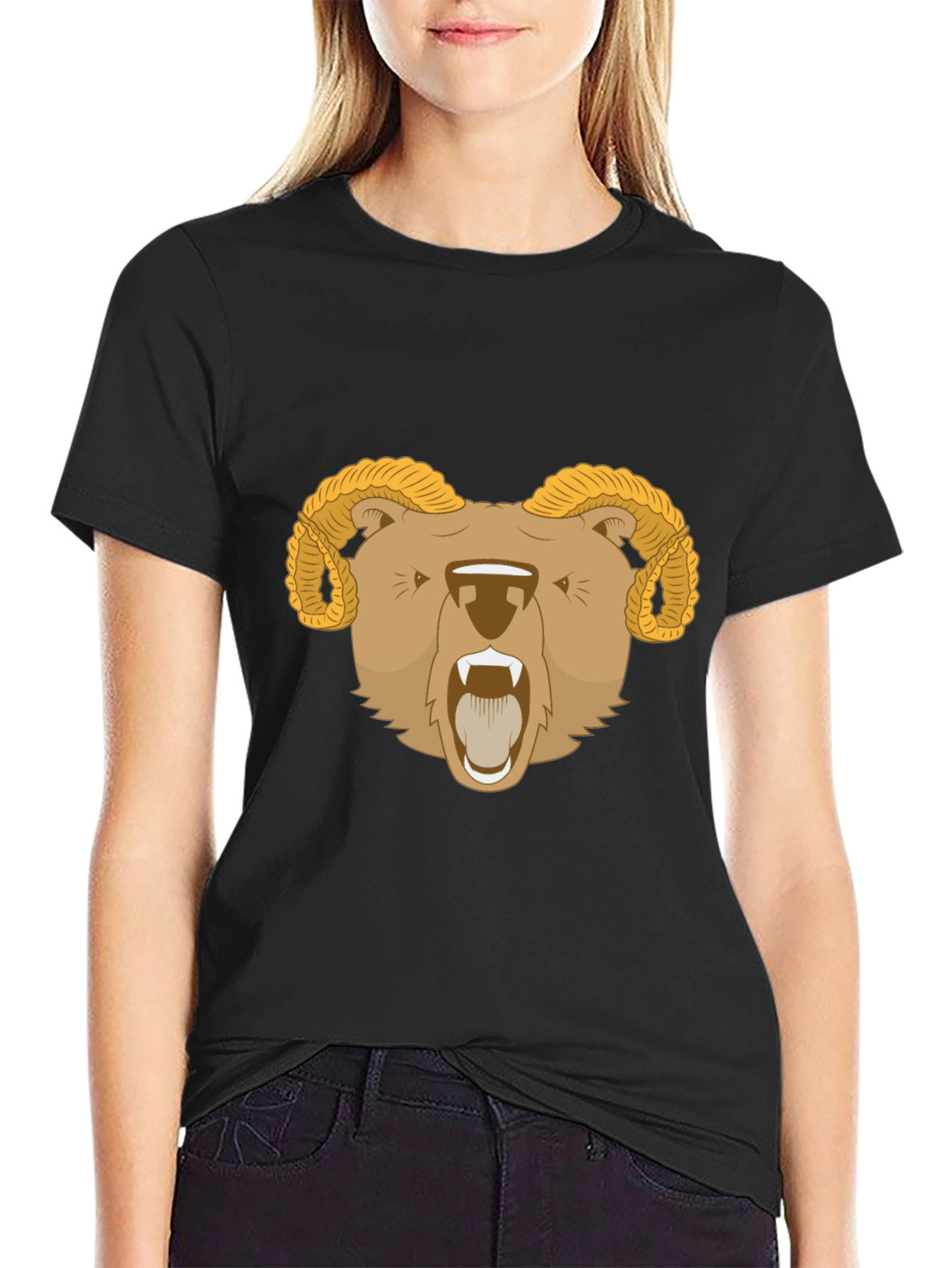 Ram Bear Graphic Tee - Black Animal T-Shirt