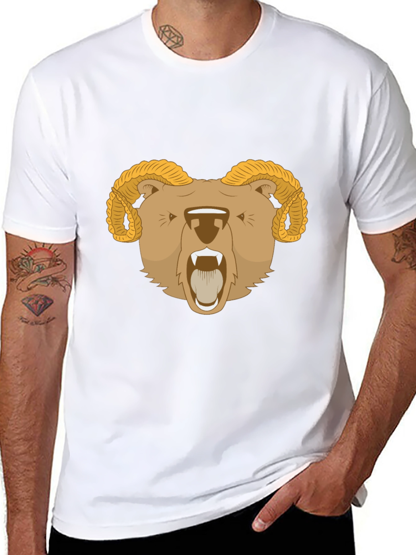 Ram Bear Graphic Tee - Black Animal T-Shirt