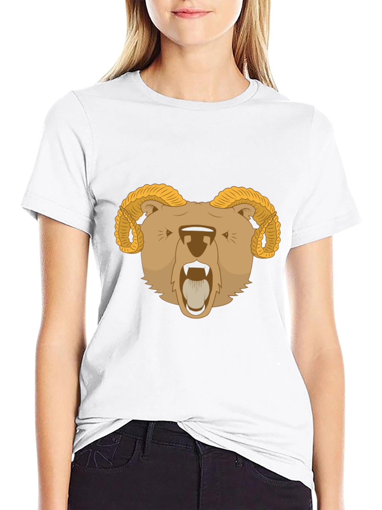 Ram Bear Graphic Tee - Black Animal T-Shirt