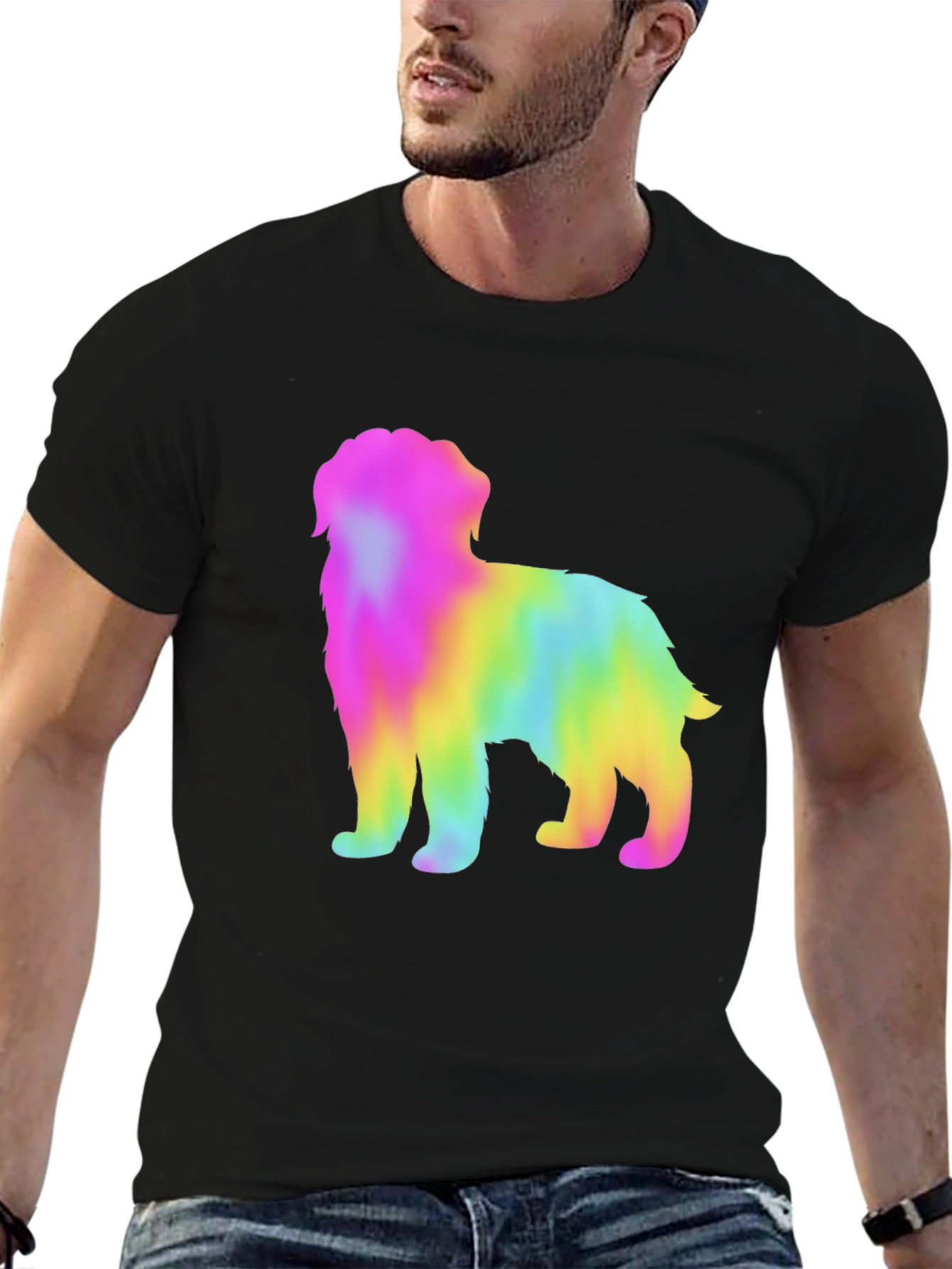 Rainbow Dog Graphic Tee - Unisex Black T-Shirt
