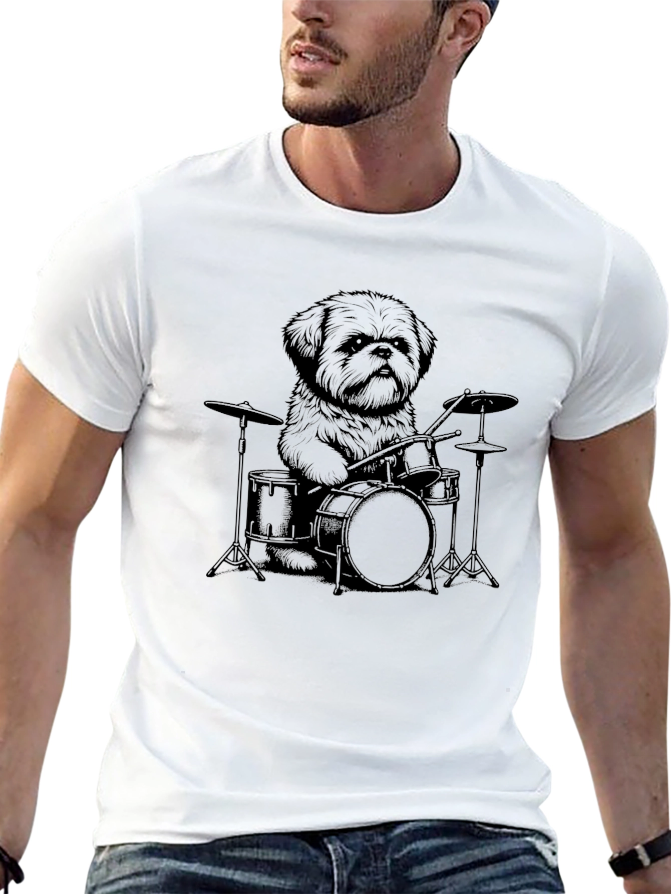 Dog Drummer Graphic Tee - Cool Pet Music Shirt