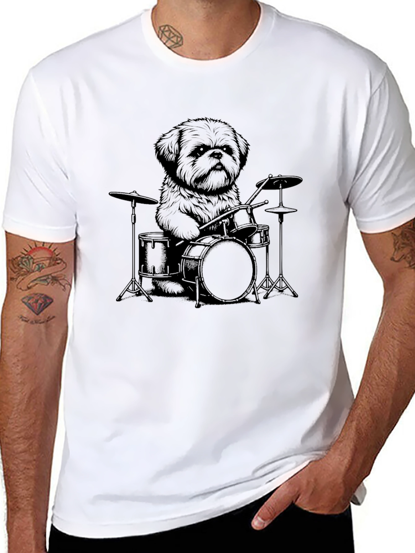 Dog Drummer Graphic Tee - Cool Pet Music Shirt