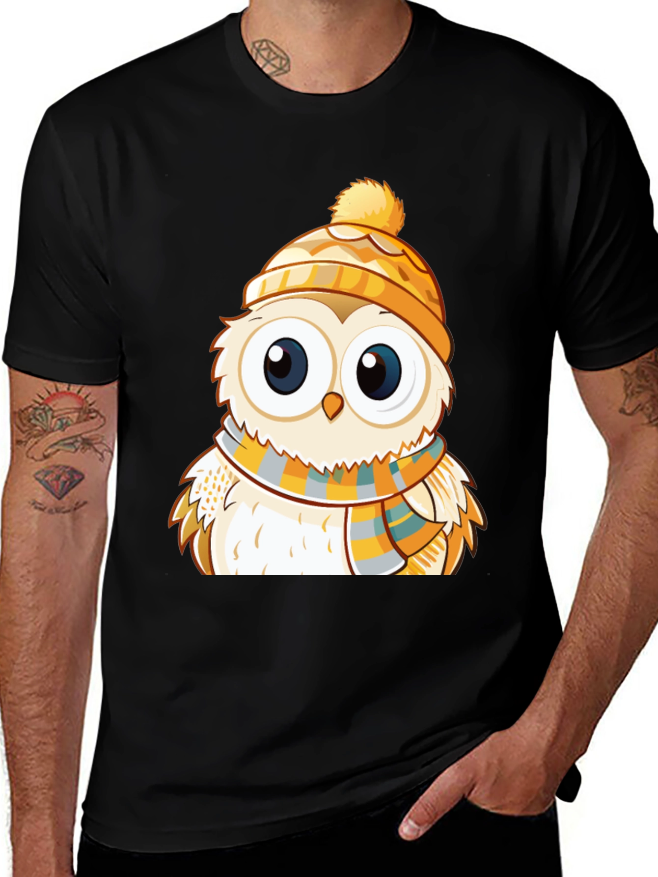 Owl with Hat & Scarf Graphic Tee