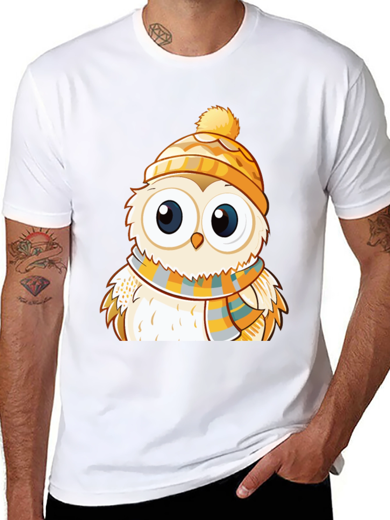 Owl with Hat & Scarf Graphic Tee