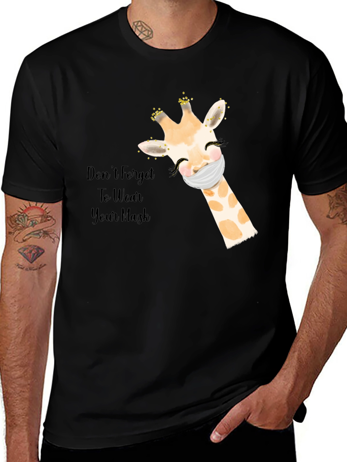 Wear a Mask Giraffe Black T-Shirt