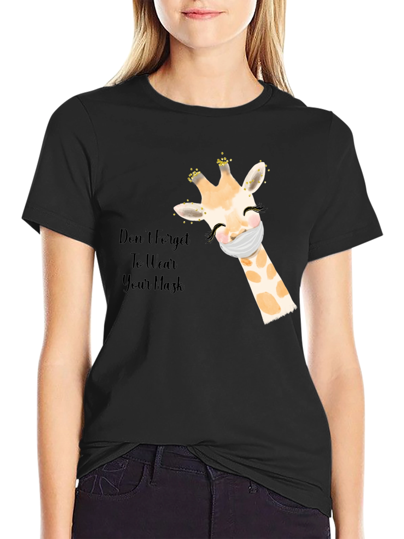 Wear a Mask Giraffe Black T-Shirt