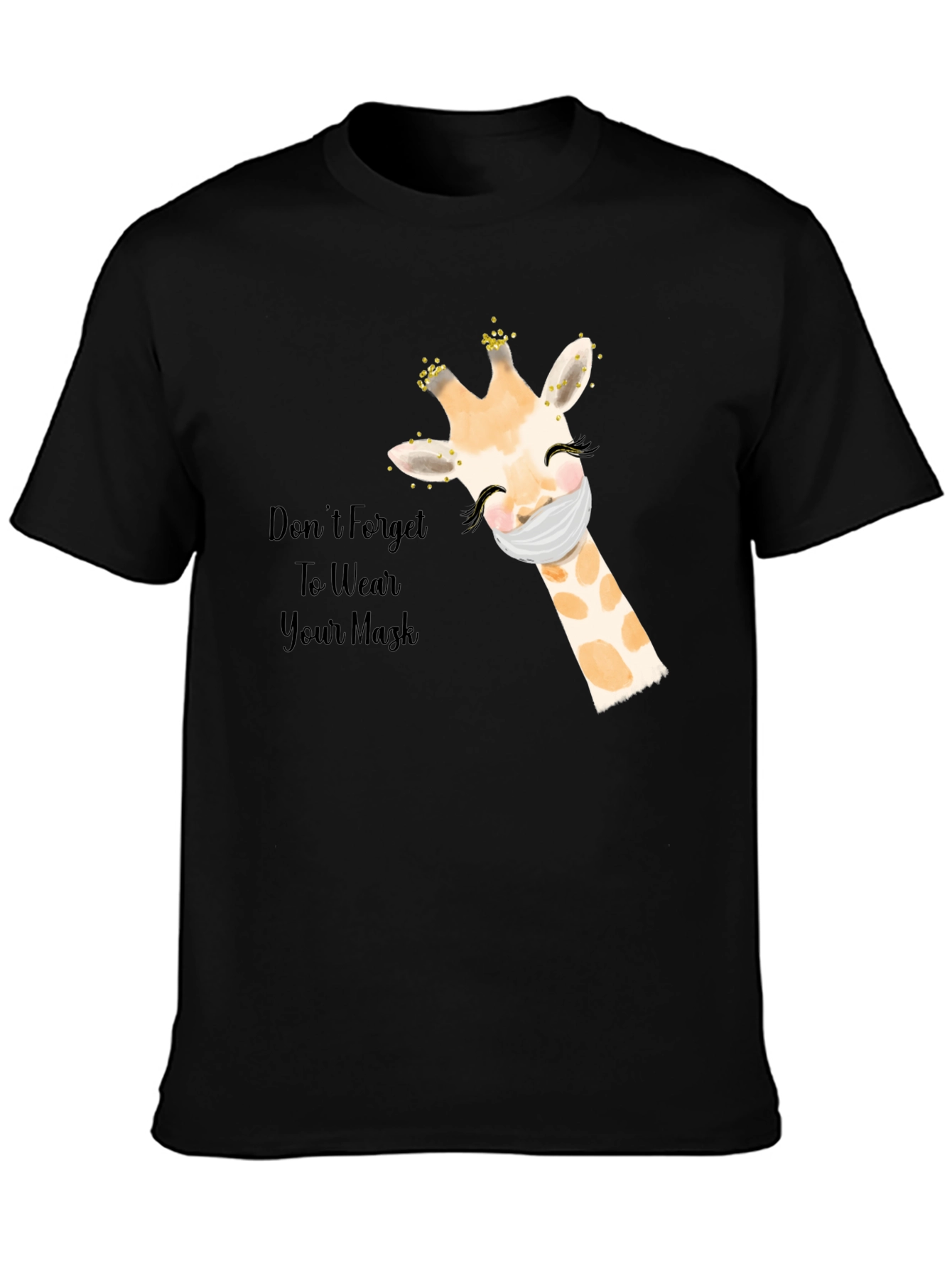 Wear a Mask Giraffe Black T-Shirt