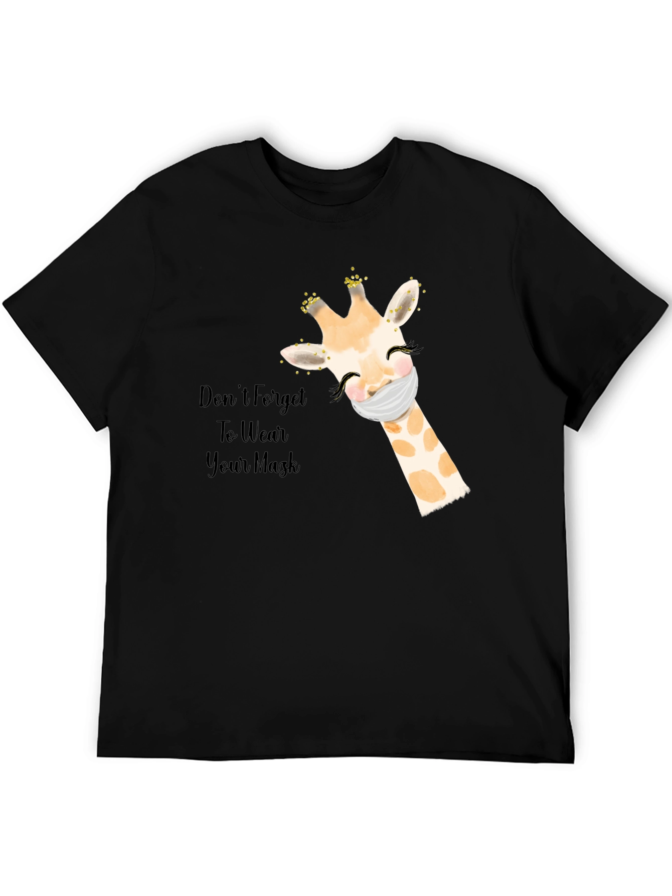 Wear a Mask Giraffe Black T-Shirt