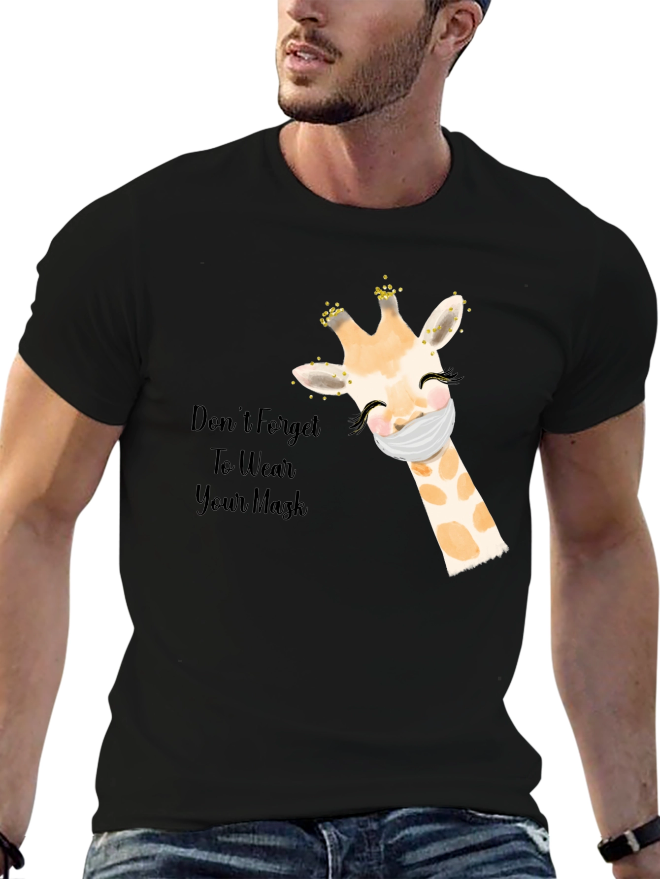 Wear a Mask Giraffe Black T-Shirt