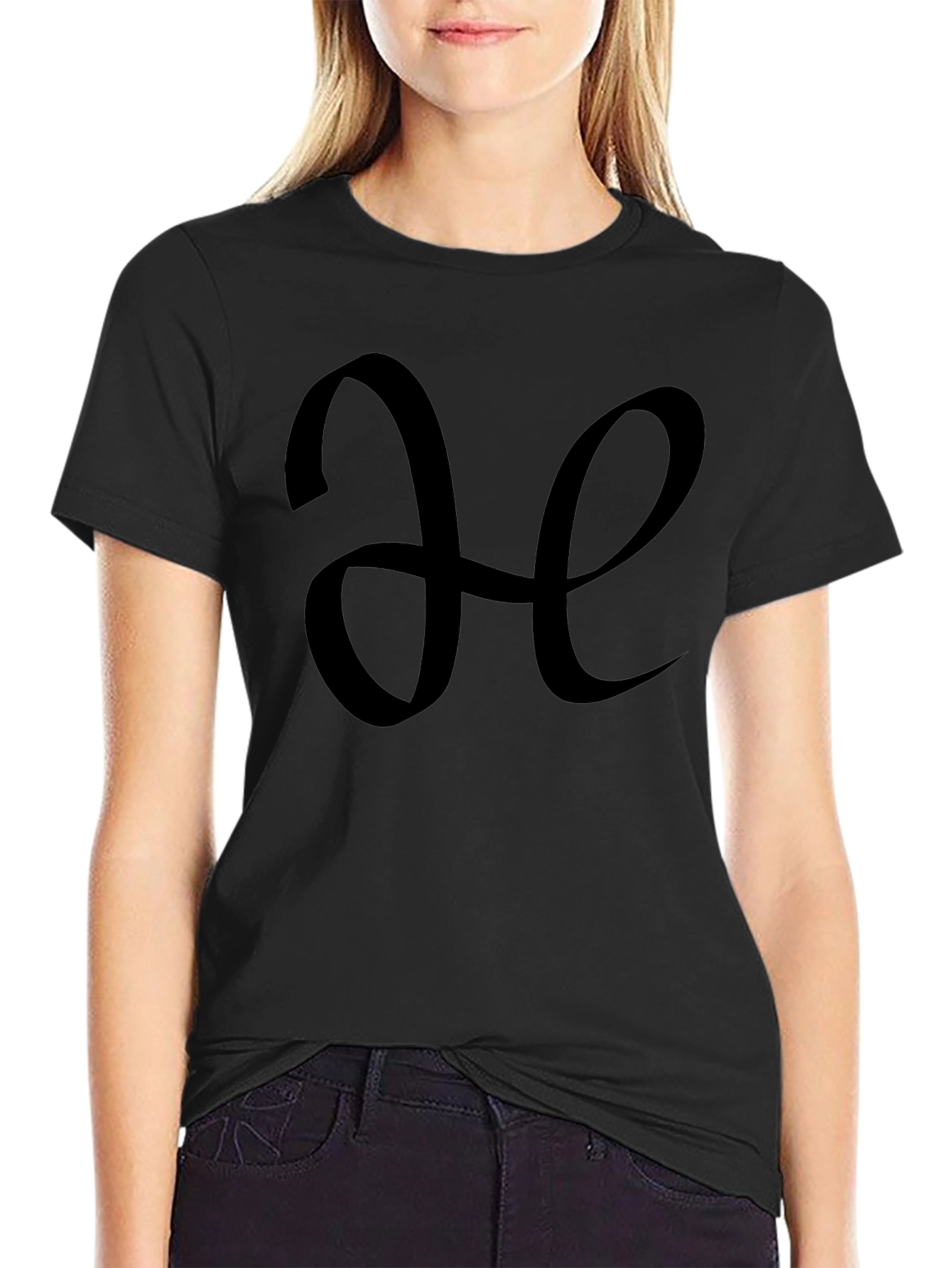 Elegant Initial H Black T-Shirt