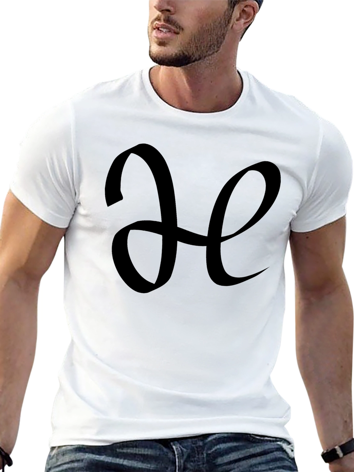 Elegant Initial H Black T-Shirt