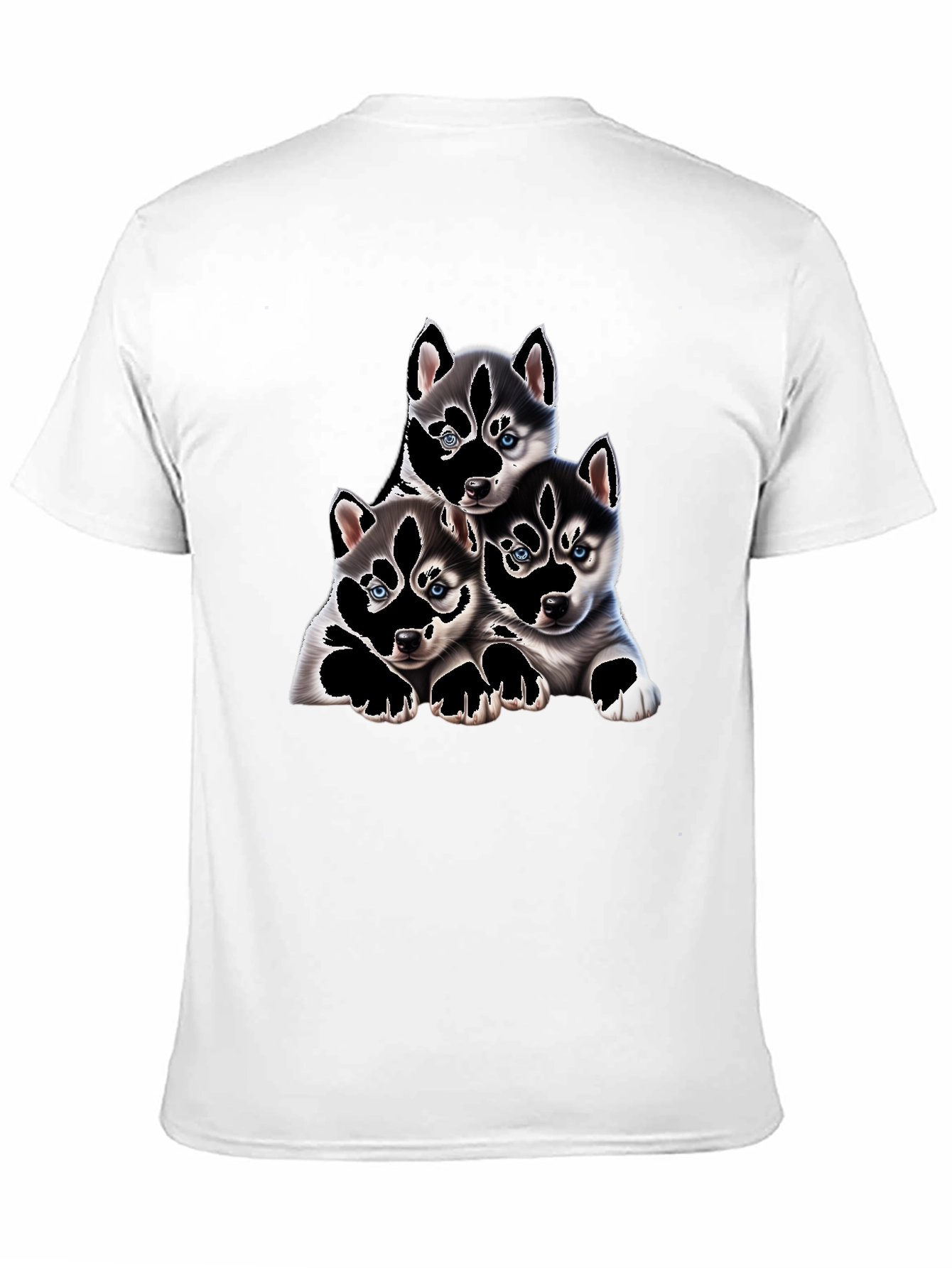 Husky Puppy Pile Black T-Shirt