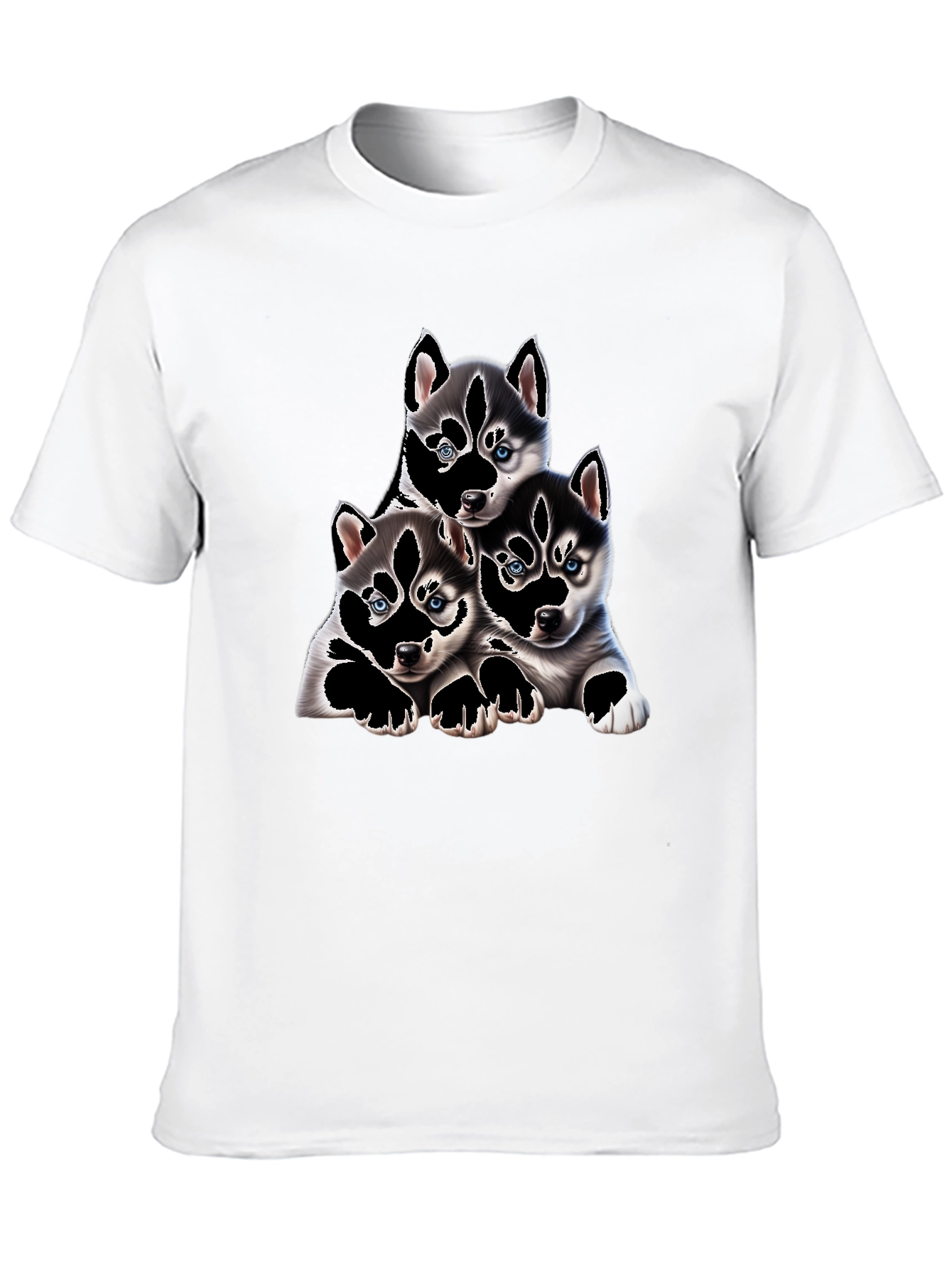 Husky Puppy Pile Black T-Shirt